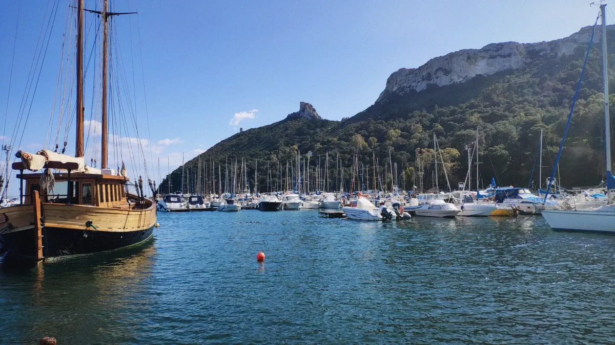 Sella del Diavolo promontory rising above the Gulf of Cagliari near Marina Piccola on the caves boat tour route